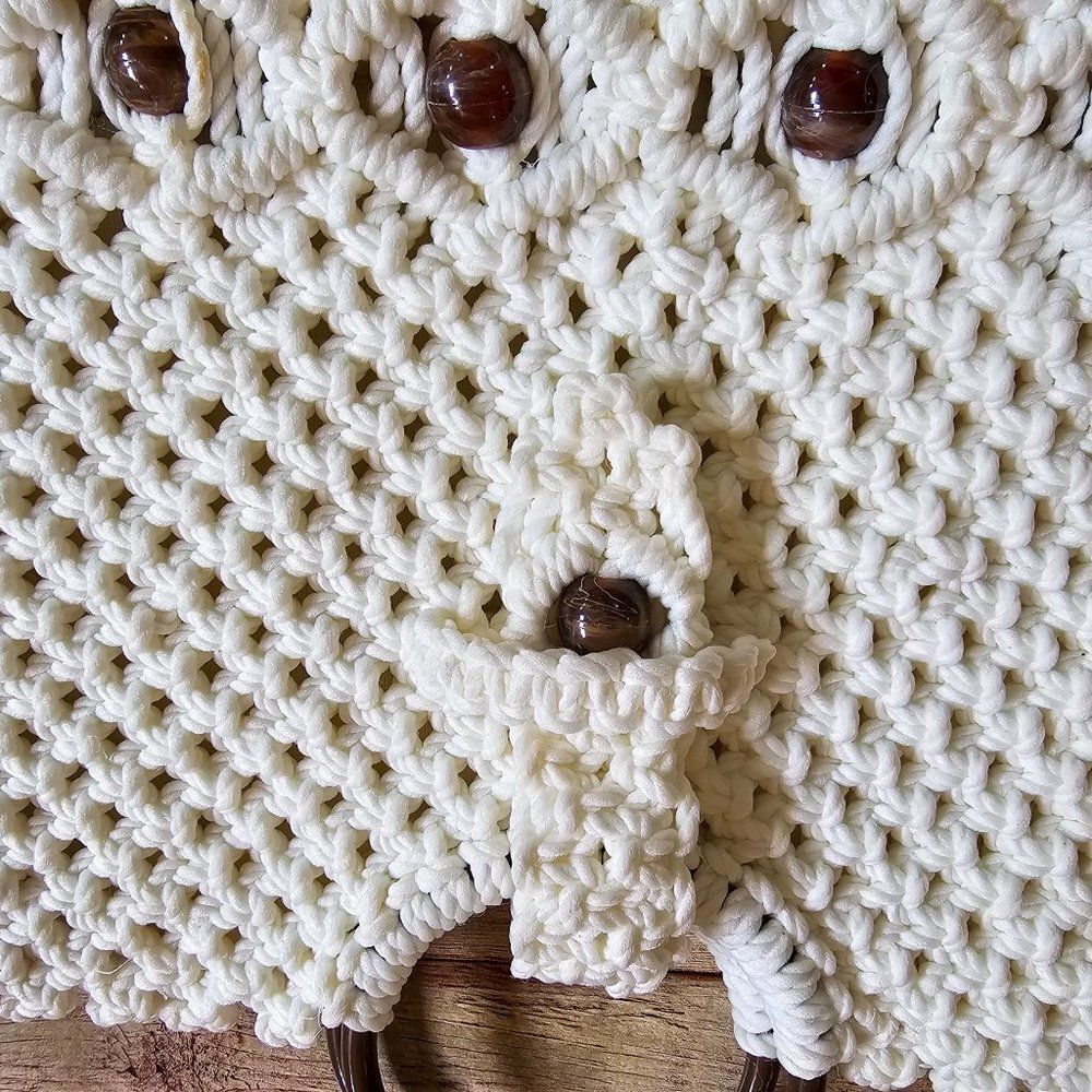 Vintage Retro Handmade Macramé Crochet handbag with Beads Boho Bohemian Grandma - Picture 3 of 12